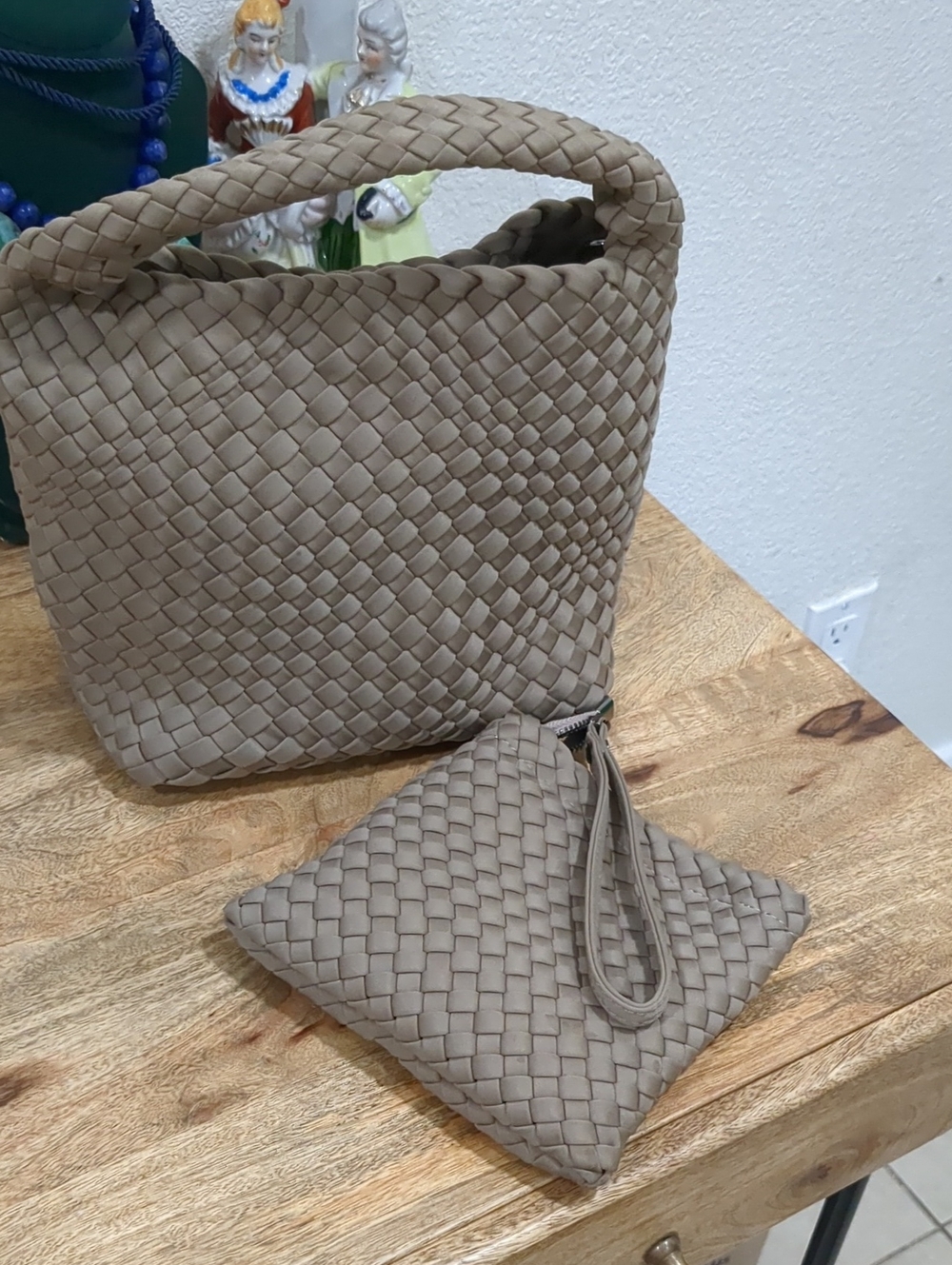 Woven Hobo Small Tote Bag - Taupe